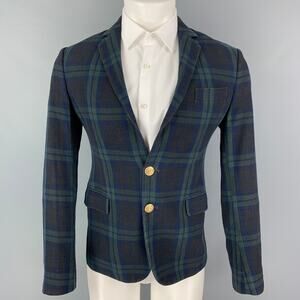 DSQUARED2 Size 36 Navy Green Blackwatch Plaid Cotton Sport Coat
